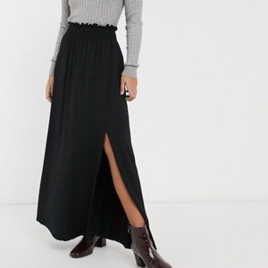 NWT ASOS Petite Shirred Waist Maxi Skirt - Black
